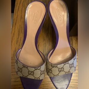 Rare 🔥🔥🔥Gucci Purple and Beige GG Canvas Slide Heels 6